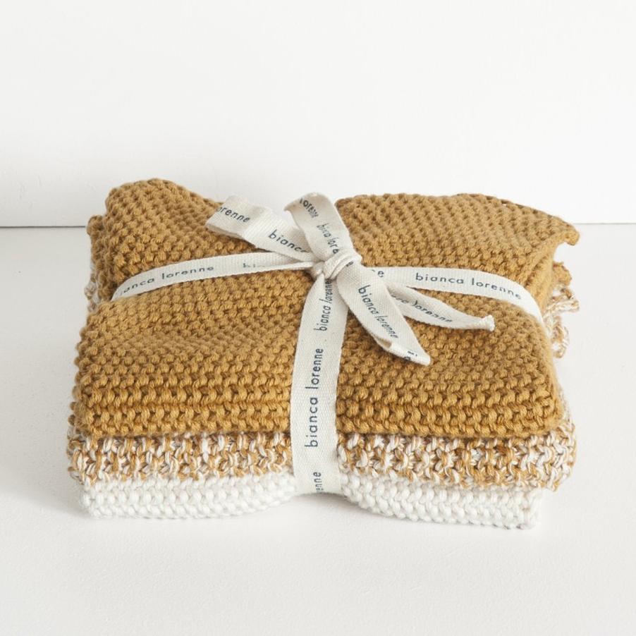 Ochre Knitted Wash Cloth Set