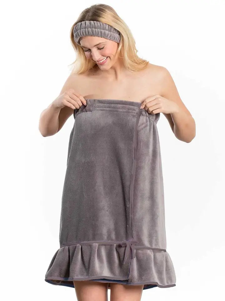 Gray Spa Wrap with Ruffle