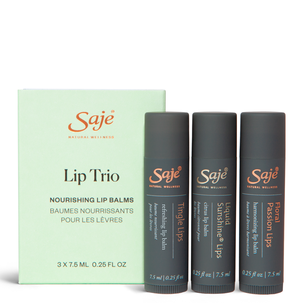 Saje Lip Trio Set Pucker Up Soothing Smoothing Balms Citrus 0.2 fl.oz ea NEW