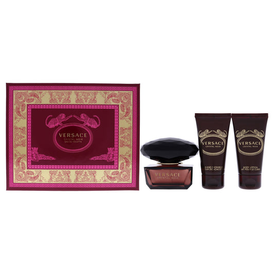 Versace Crystal Noir by Versace for Women 3 Pc Gift Set 1.7oz EDT Spray, 1.7oz Body Lotion, 1.7oz Bath and Shower Gel