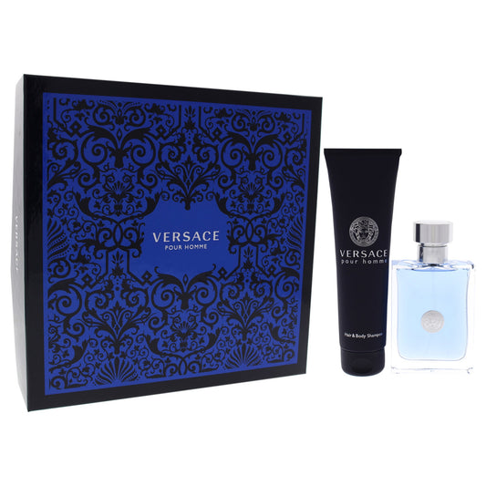 Versace Pour Homme by Versace for Men 2 Pc Gift Set 3.4oz EDT Spray, 5.0oz Hair and Body Shampoo
